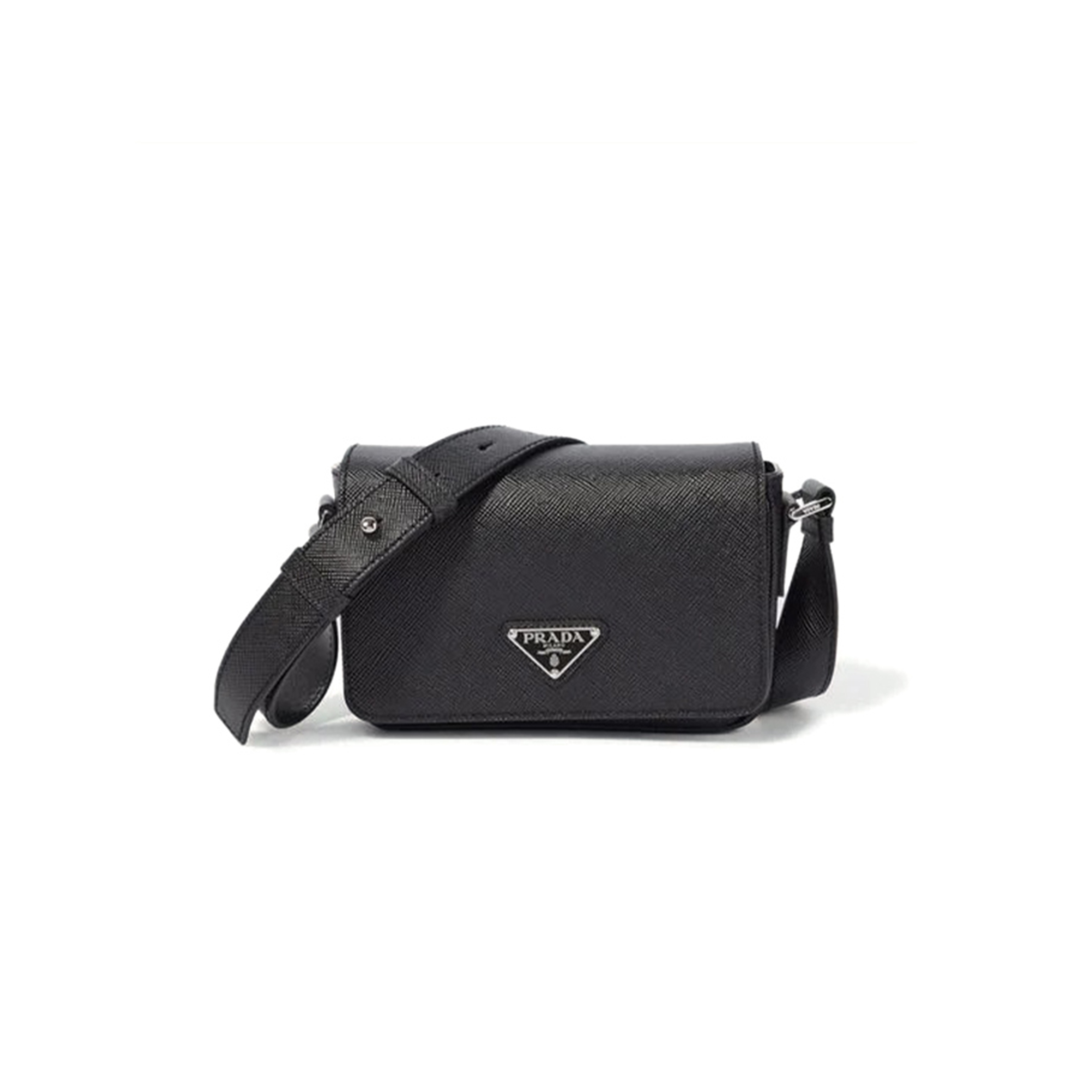 PRADA BLACK LOGO SAFFIANO LEATHER SHOULDER BAG 2VD065 (19*13*5cm)